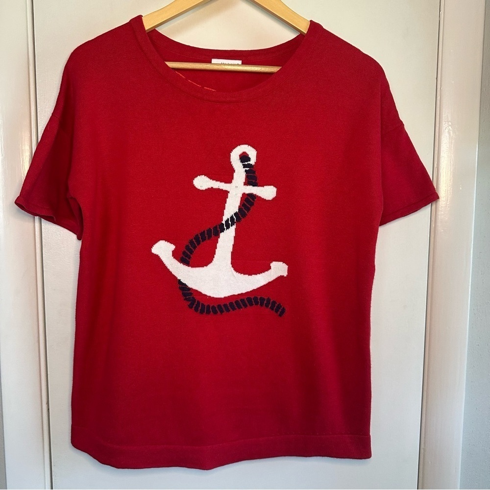 W. Lane Nautical Knit Top. Size: Medium. Red.